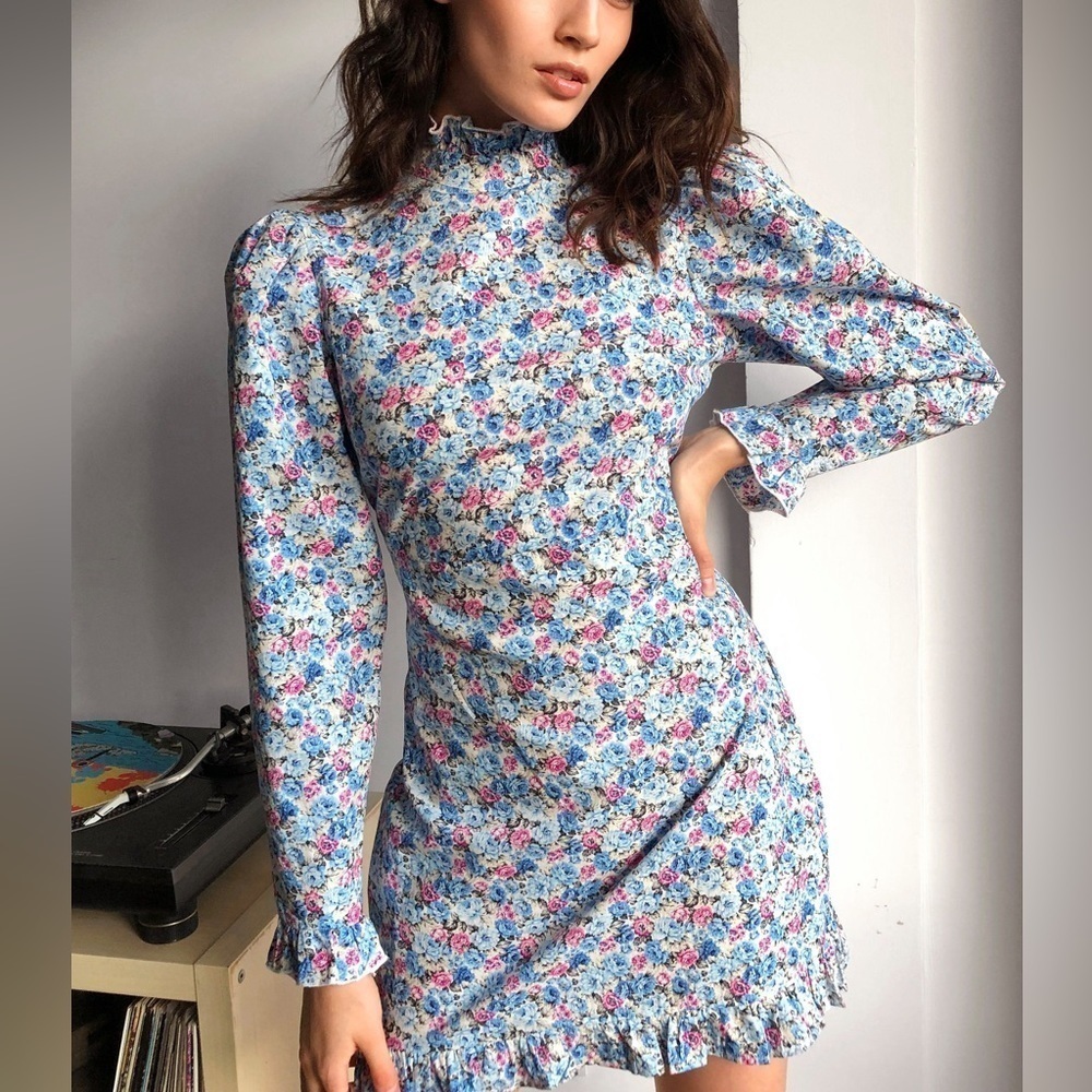 NWOT Nasty Gal Floral High Neck Cotton Dress BOHO 6